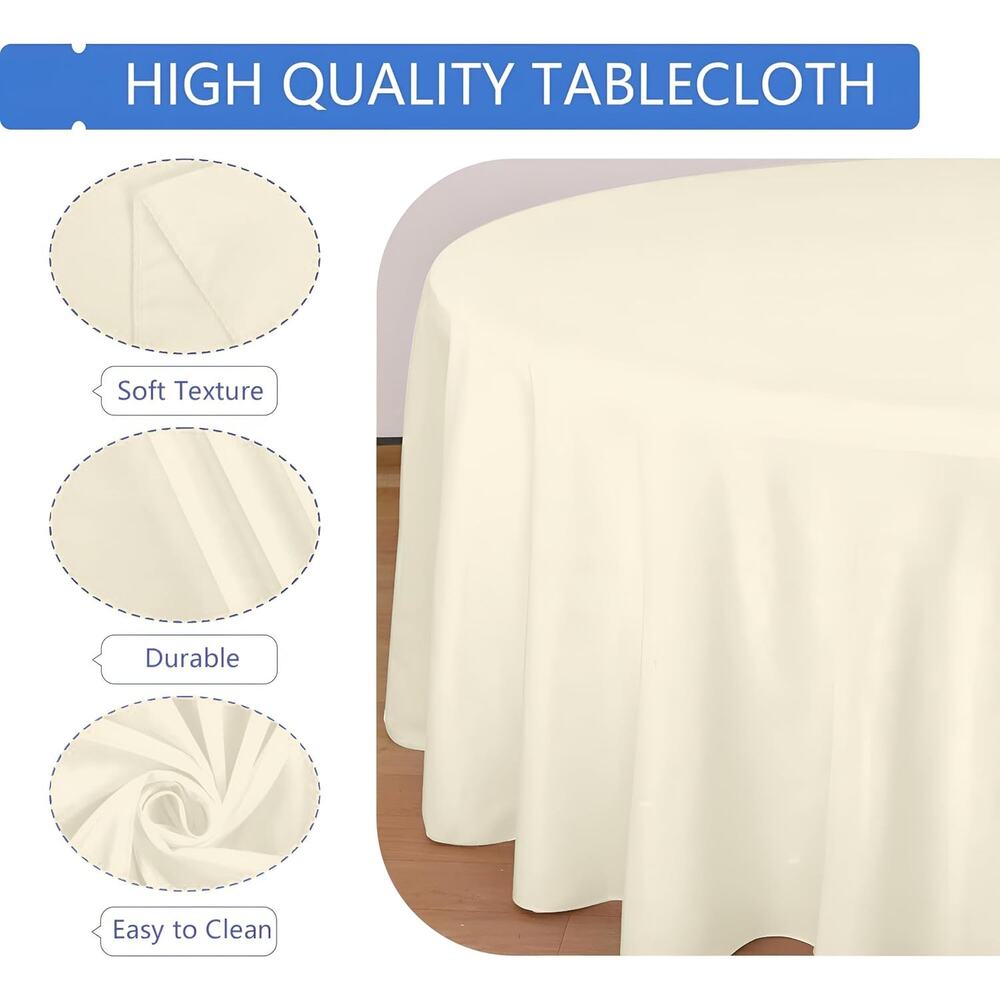 10 Pack Ivory Round Table Cloths, 90" Polyester , Wrinkle Resistant,Washable - Picture 5 of 7